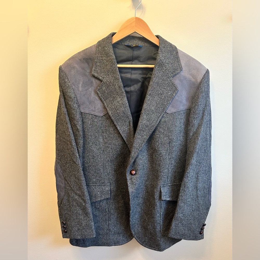 Vtg Pendleton Men's Blazer 44L Navy Wool Herringbone Elbow Patches Western- USA